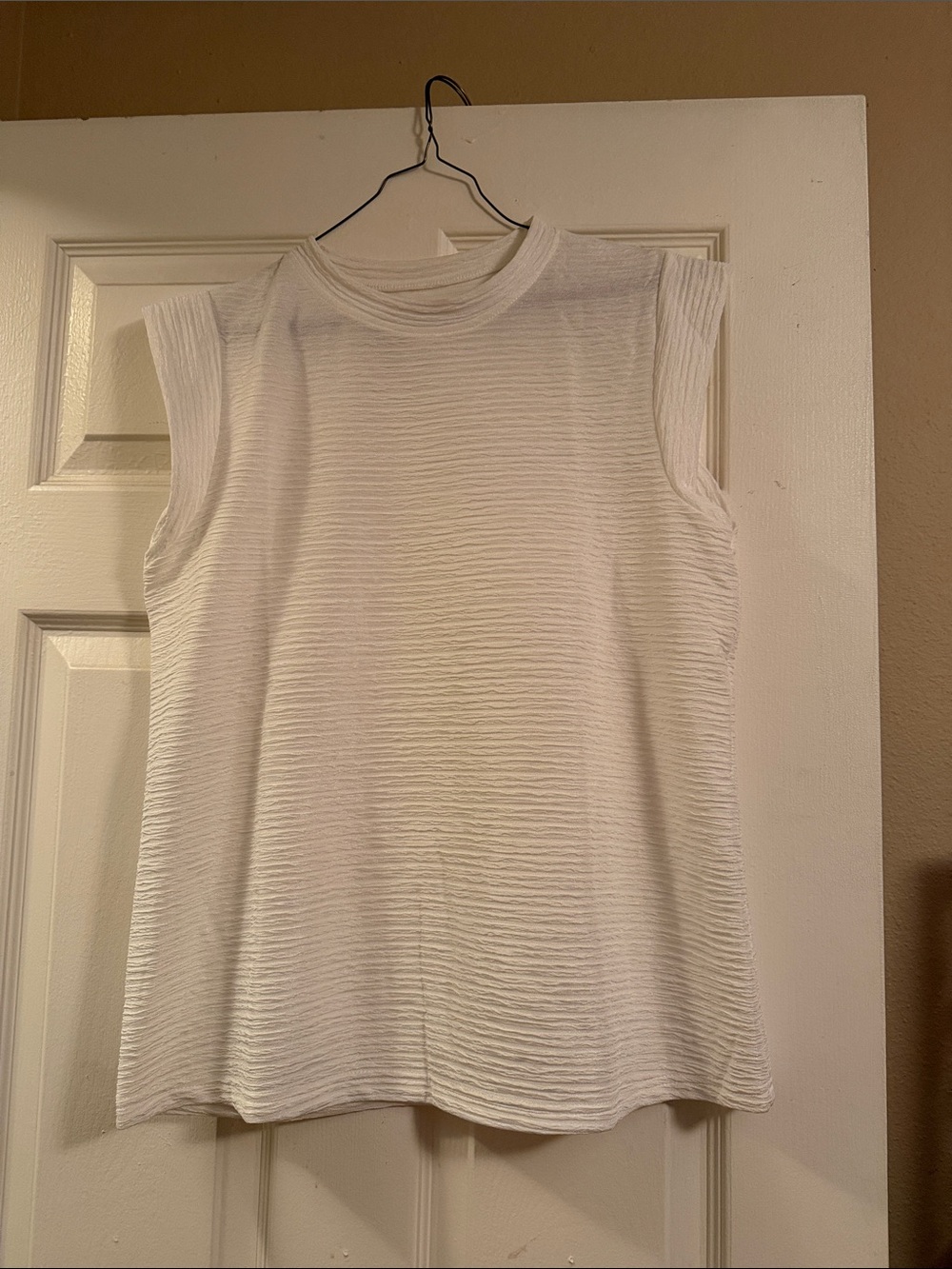 Sleeveless Textured Crewneck Top - White